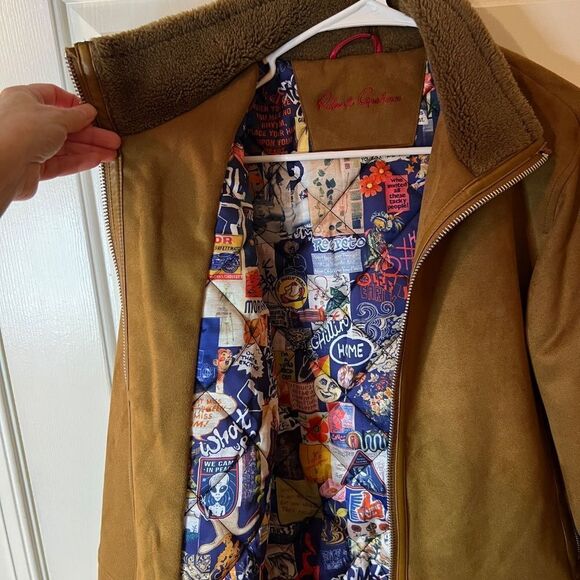 NWT Men’s Robert Graham Faux Vegan Suede Bomber Jacket Tan Size SMALL - Picture 9 of 9